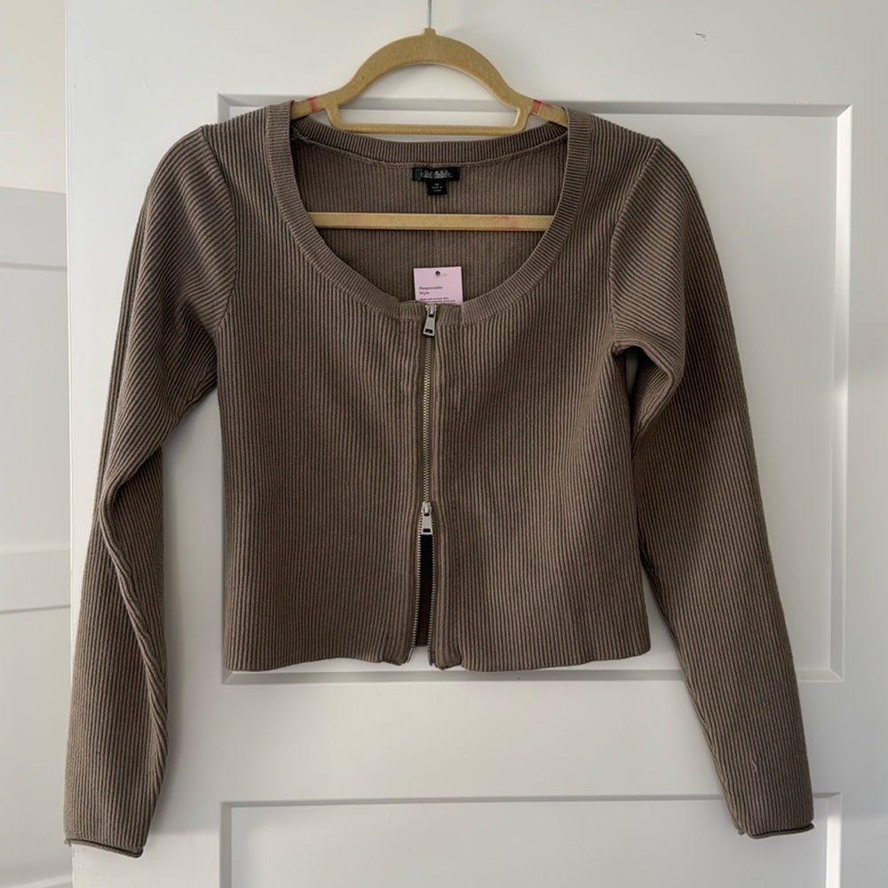 Zip-Front Sweater Cardigan